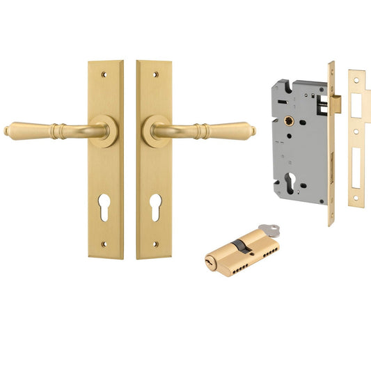 Iver Door Handle Sarlat Chamfered Euro Key/Key Brushed Gold PVD Entrance Kit