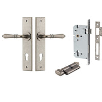 Iver Door Handle Sarlat Chamfered Key/Thumb Distressed Nickel Entrance Kit