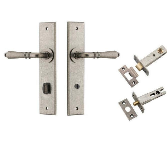 Iver Door Handle Sarlat Chamfered Privacy Distressed Nickel Privacy Kit