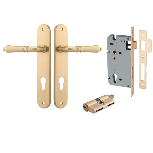 Iver Door Handle Sarlat Oval Euro Key/Key Brushed Brass Entrance Kit