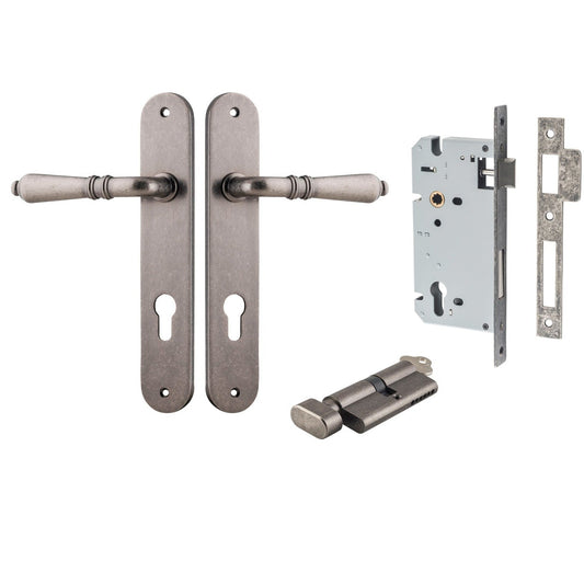 Iver Door Handle Sarlat Oval Euro Key/Thumb Distressed Nickel Entrance Kit
