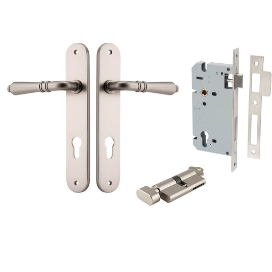 Iver Door Handle Sarlat Oval Euro Key/Thumb Satin Nickel Entrance Kit