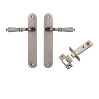 Iver Door Handle Sarlat Oval Latch Distressed Nickel Passage Kit