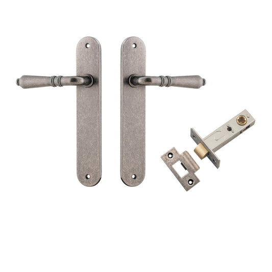 Iver Door Handle Sarlat Oval Latch Distressed Nickel Passage Kit