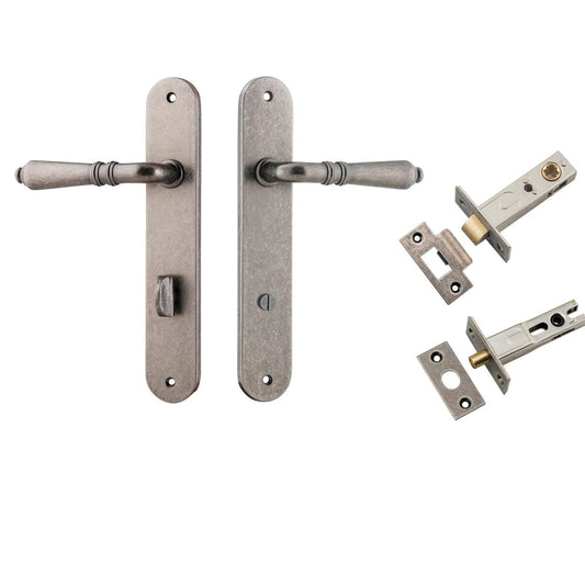 Iver Door Handle Sarlat Oval Privacy Distressed Nickel Inbuilt Privacy Kit