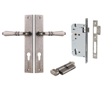 Iver Door Handle Sarlat Rectangular Euro Key/Thumb Distressed Nickel Entrance Kit