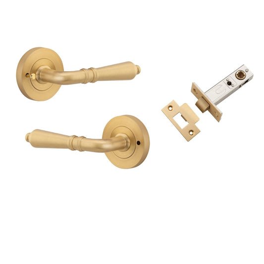 Iver Door Handle Sarlat Round Rose Inbuilt Privacy Pair Kit Brushed Brass
