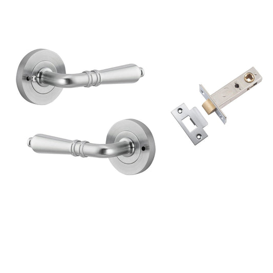 Iver Door Handle Sarlat Round Rose Inbuilt Privacy Pair Kit Brushed Chrome