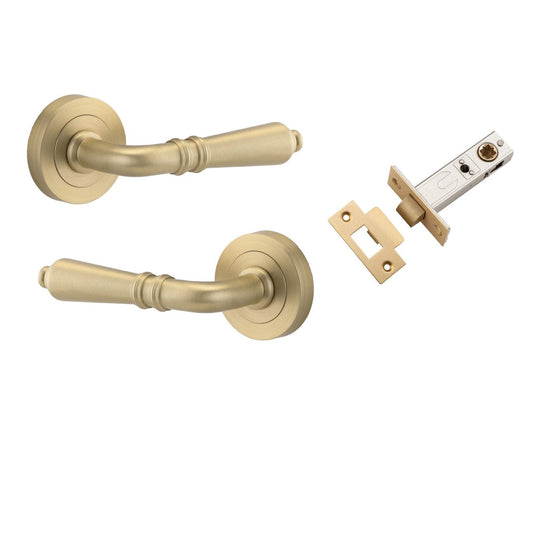 Iver Door Handle Sarlat Round Rose Pair Brushed Brass Passage Kit