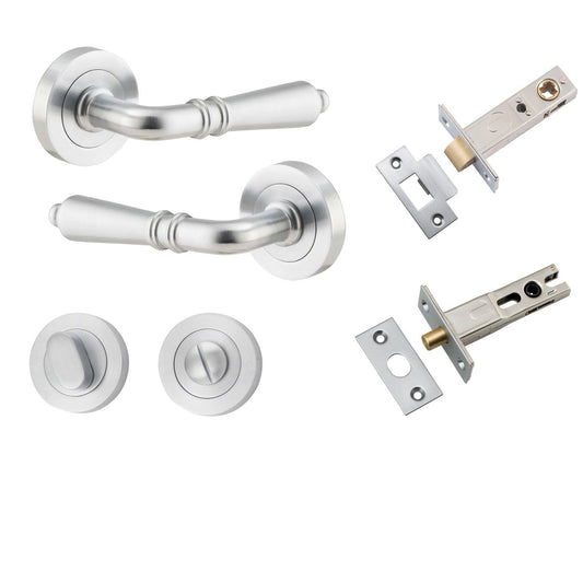 Iver Door Handle Sarlat Round Rose Pair Brushed Chrome Privacy Kit
