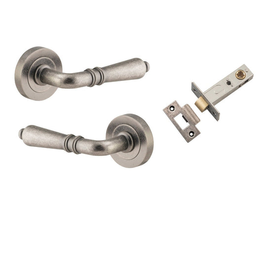 Iver Door Handle Sarlat Round Rose Pair Distressed Nickel Passage Kit