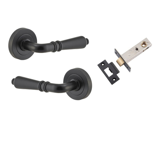 Iver Door Handle Sarlat Round Rose Pair Matt Black Passage Kit