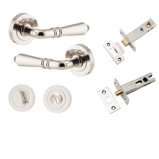 Iver Door Handle Sarlat Round Rose Pair Polished Nickel Privacy Kit