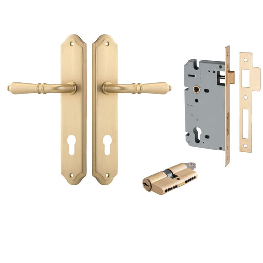 Iver Door Handle Sarlat Shouldered Euro Key/Key Brushed Brass Entrance Kit