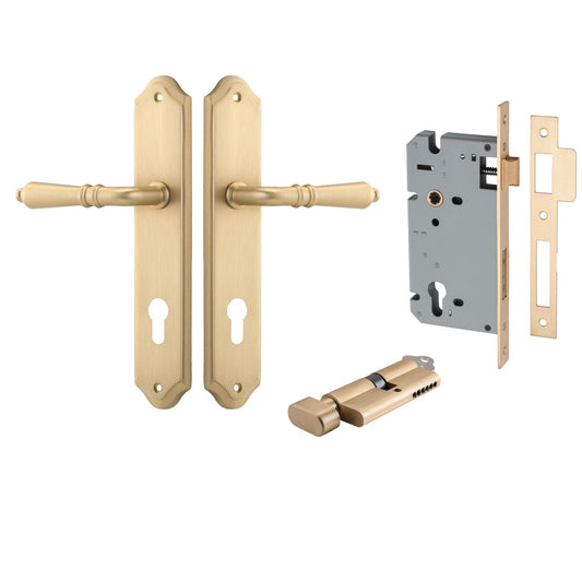 Iver Door Handle Sarlat Shouldered Euro Key/Thumb Brushed Brass Entrance Kit