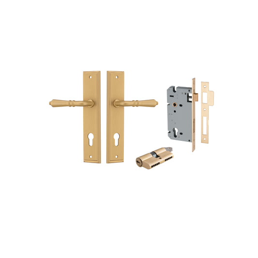 Iver Door Handle Sarlat Stepped Brushed Brass Key / Key Entrance Kit