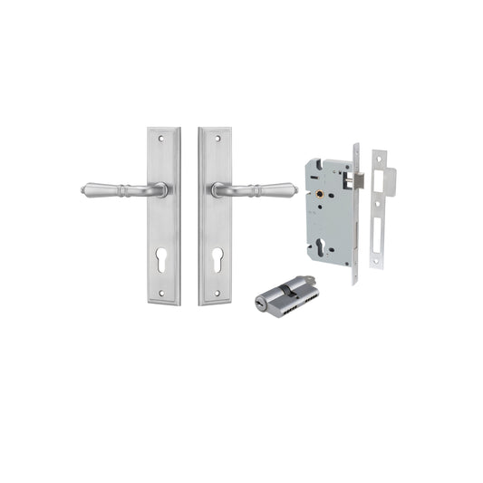 Iver Door Handle Sarlat Stepped Brushed Chrome Key / Key Entrance Kit