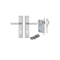 Iver Door Handle Sarlat Stepped Brushed Chrome Key / Thumb Entrance Kit