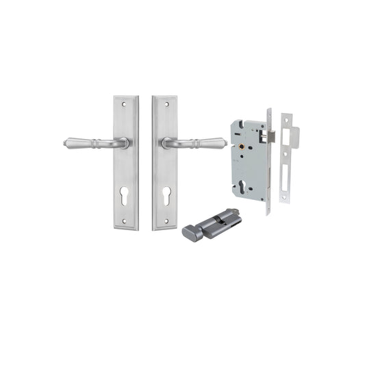 Iver Door Handle Sarlat Stepped Brushed Chrome Key / Thumb Entrance Kit