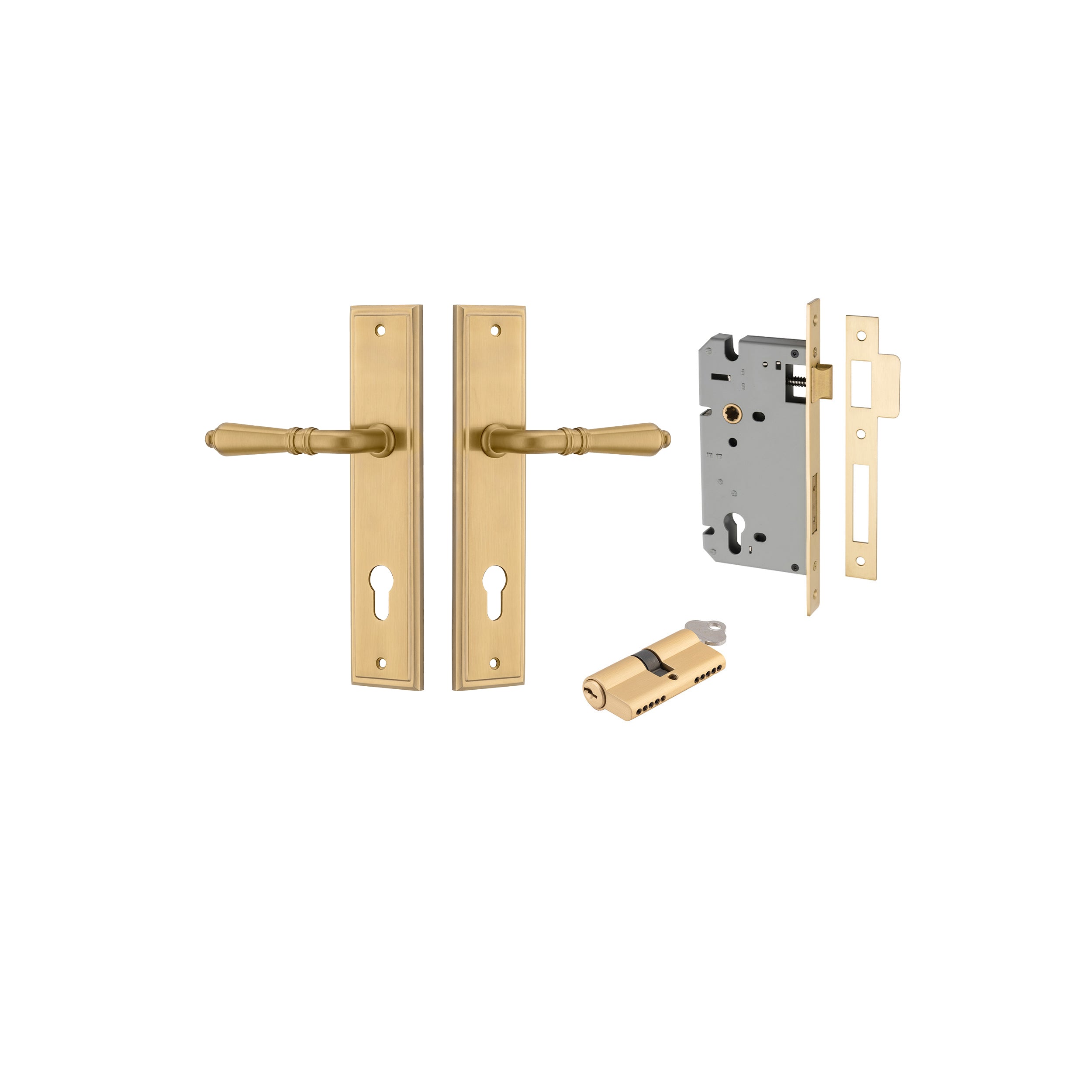Iver Door Handle Sarlat Stepped Brushed Gold PVD Key / Key Entrance Kit