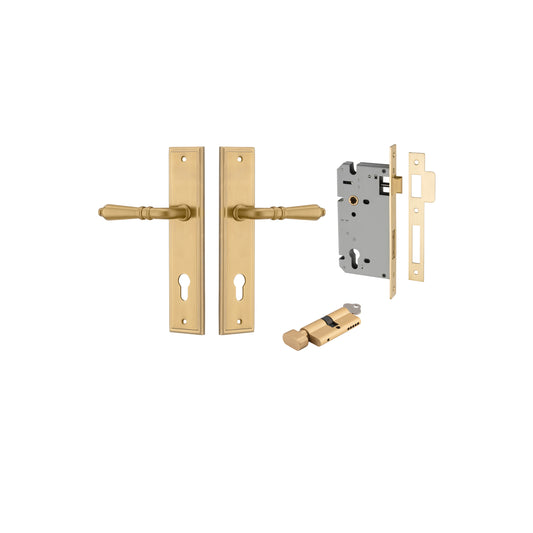 Iver Door Handle Sarlat Stepped Brushed Gold PVD Key / Thumb Entrance Kit