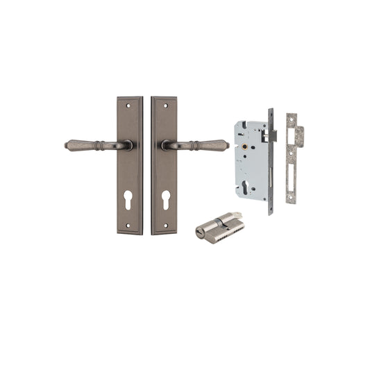 Iver Door Handle Sarlat Stepped Distressed Nickel Key / Key Entrance Kit