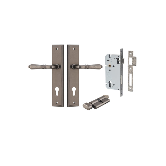 Iver Door Handle Sarlat Stepped Distressed Nickel Key / Thumb Entrance Kit