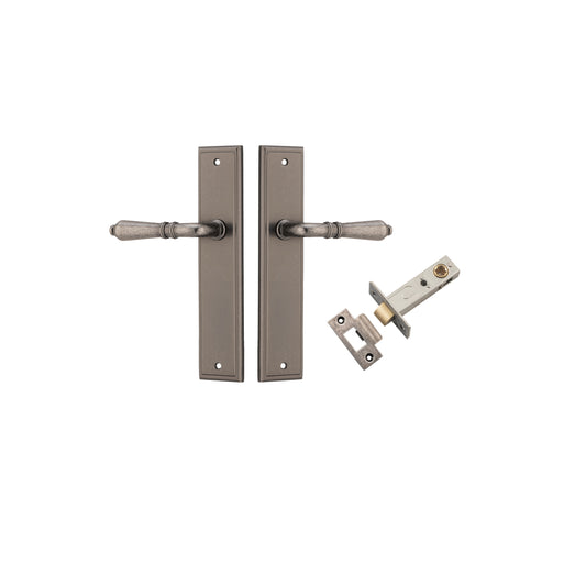 Iver Door Handle Sarlat Stepped Distressed Nickel Passage Kit