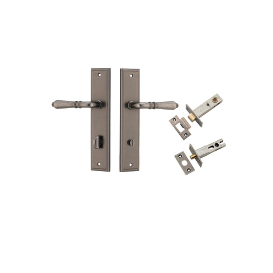 Iver Door Handle Sarlat Stepped Distressed Nickel Privacy Kit