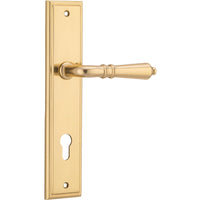 Iver Door Handle Sarlat Stepped Euro Pair Polished Brass