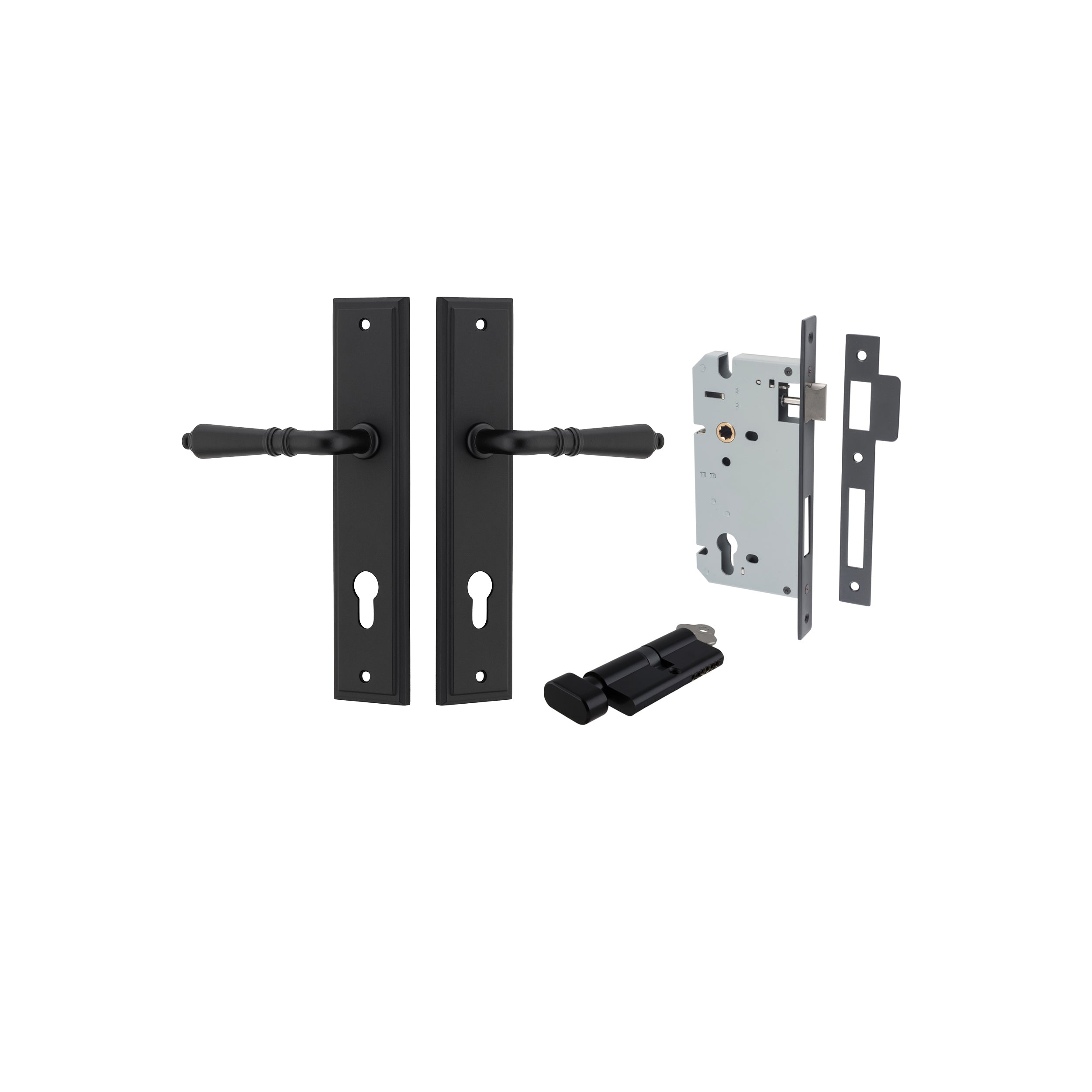 Iver Door Handle Sarlat Stepped Matt Black Key / Thumb Entrance Kit