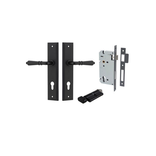 Iver Door Handle Sarlat Stepped Matt Black Key / Thumb Entrance Kit