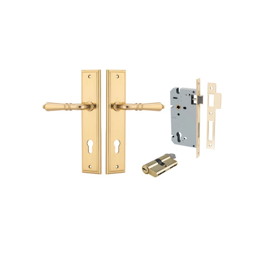Iver Door Handle Sarlat Stepped Polished Brass Key / Key Entrance Kit