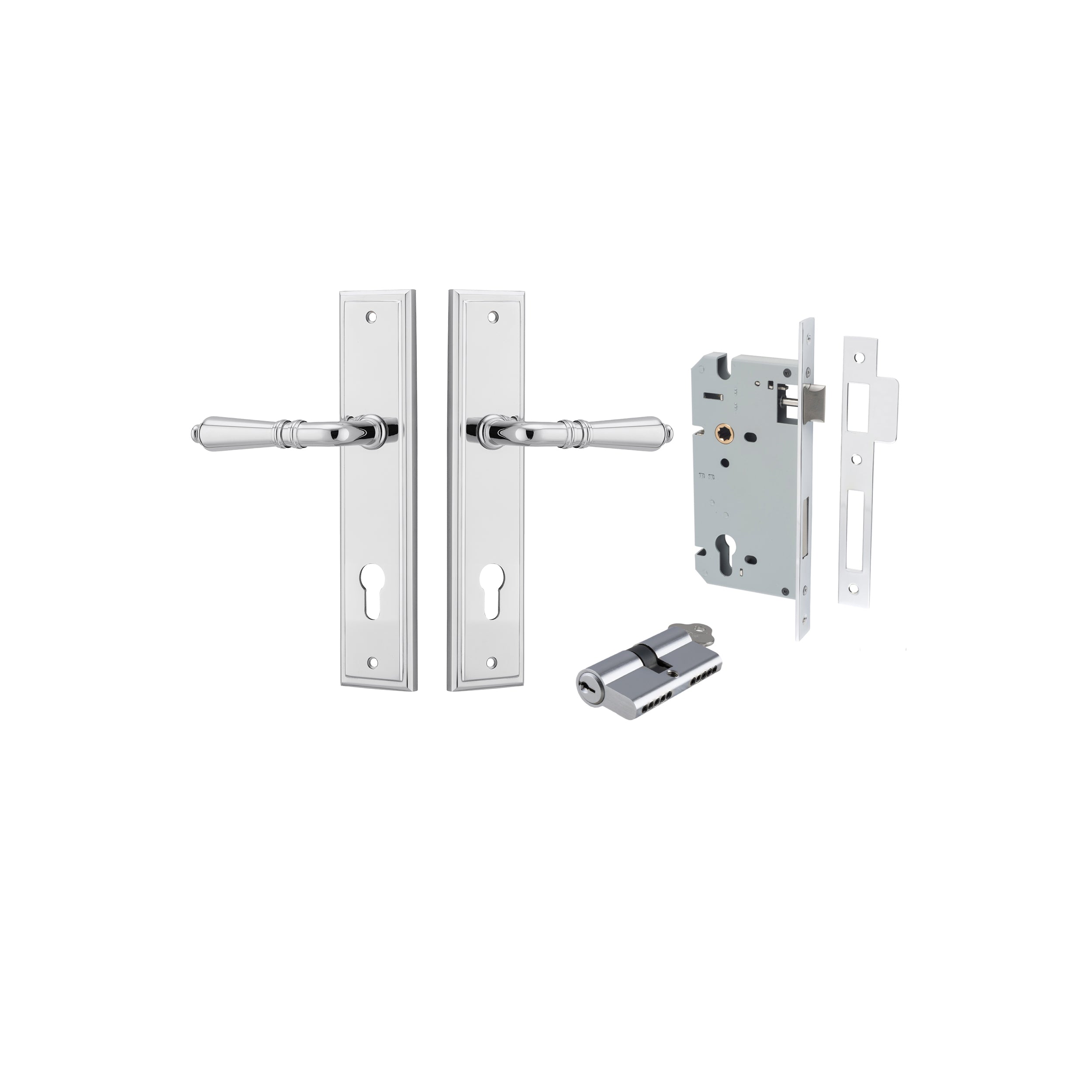 Iver Door Handle Sarlat Stepped Polished Chrome Key / Key Entrance Kit