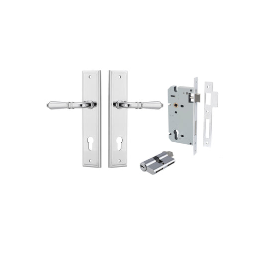Iver Door Handle Sarlat Stepped Polished Chrome Key / Key Entrance Kit
