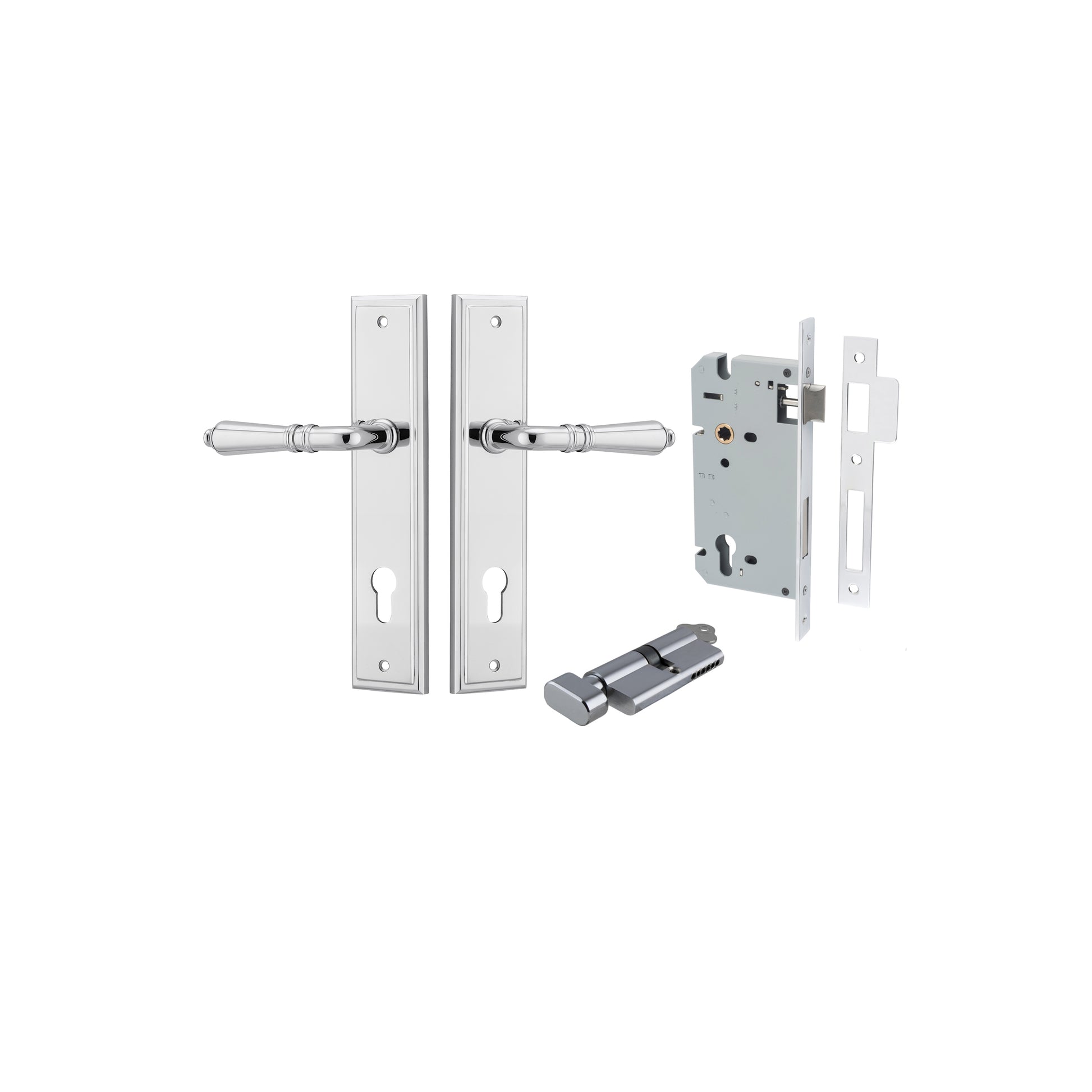 Iver Door Handle Sarlat Stepped Polished Chrome Key / Thumb Entrance Kit