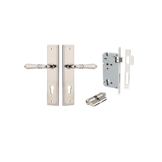 Iver Door Handle Sarlat Stepped Polished Nickel Key / Key Entrance Kit
