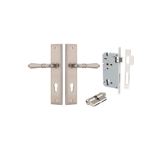 Iver Door Handle Sarlat Stepped Satin Nickel Key / Key Entrance Kit