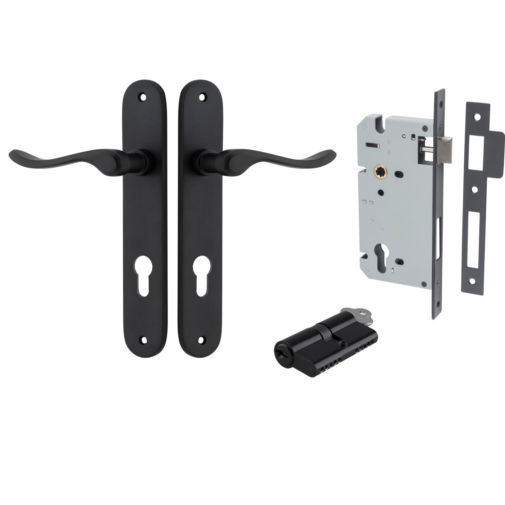 Iver Door Handle Stirling Oval Euro Pair Key/Key Matt Black Entrance Kit