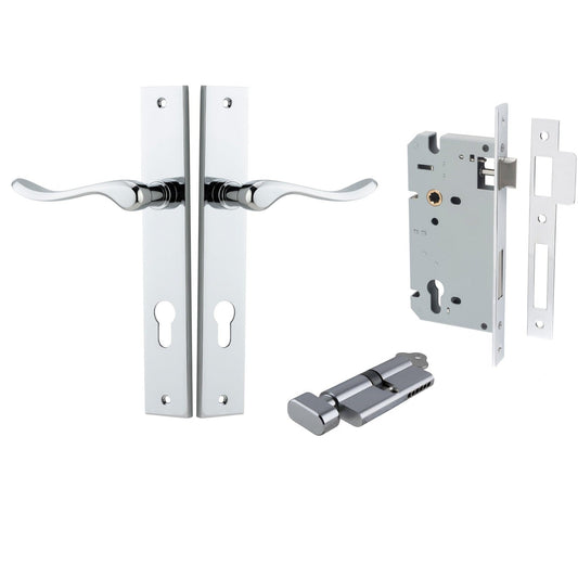 Iver Door Handle Stirling Rectangular Euro Pair Key/Thumb Polished Chrome Entrance Kit
