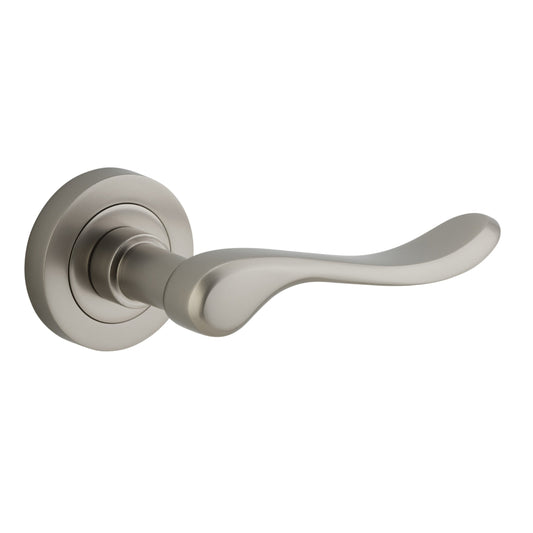 Iver Door Handle Stirling Round Rose Pair Satin Nickel