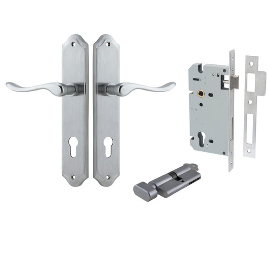 Iver Door Handle Stirling Shouldered Euro Pair Key/Thumb Brushed Chrome Entrance Kit
