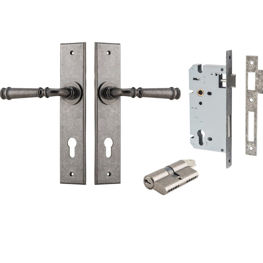 Iver Door Handle Verona Chamfered Key/Key Distressed Nickel Entrance Kit