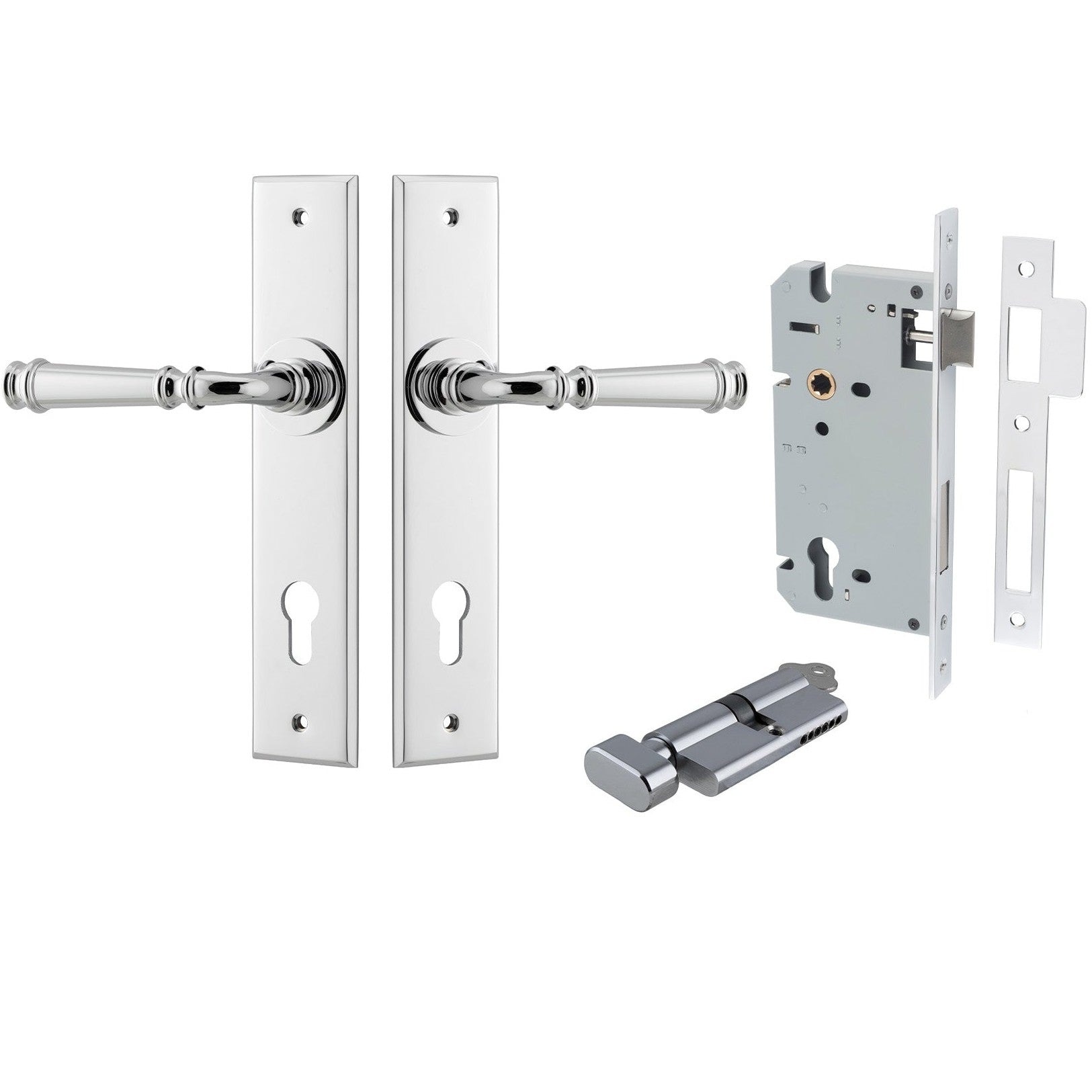 Iver Door Handle Verona Chamfered Key/Thumb Polished Chrome Entrance Kit