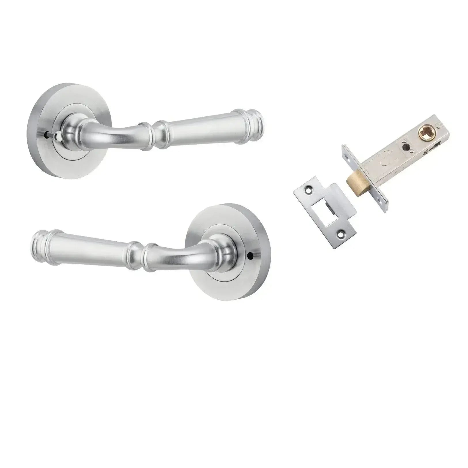 Iver Door Handle Verona Round Rose Inbuilt Privacy Pair Kit Brushed Chrome