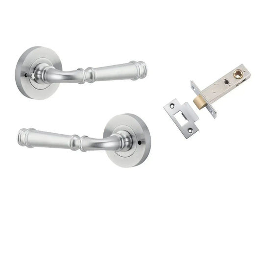 Iver Door Handle Verona Round Rose Inbuilt Privacy Pair Kit Brushed Chrome