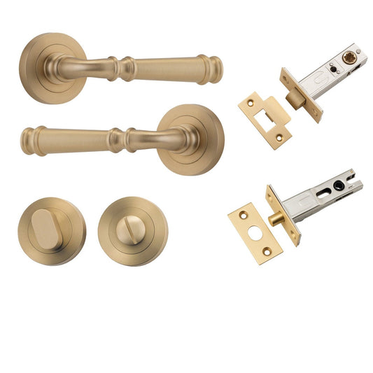 Iver Door Handle Verona Round Rose Pair Brushed Brass Privacy Kit