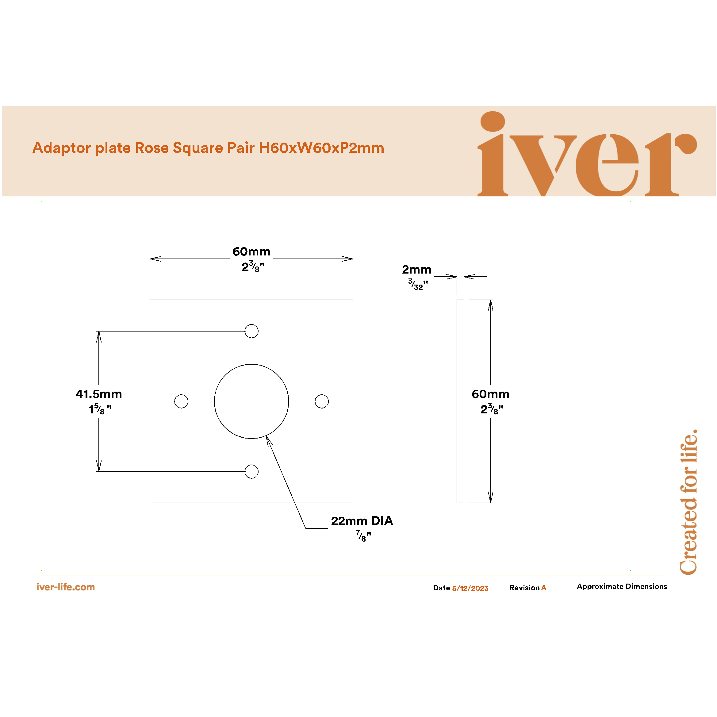 Iver Door Handles & Knobs Adaptor Plate Pair Square Rose Signature Brass