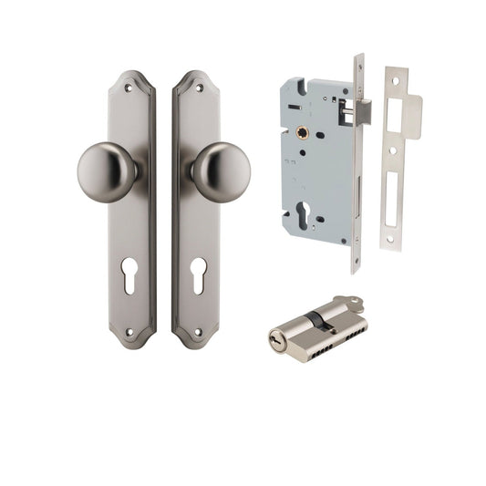 Iver Door Knob Cambridge Shouldered Euro Key/Key Satin Nickel Entrance Kit
