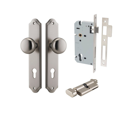 Iver Door Knob Cambridge Shouldered Euro Key/Thumb Satin Nickel Entrance Kit